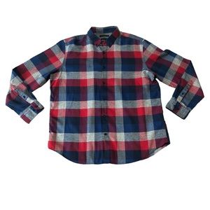 Banana Republic CAMDEN FIT Blue Red Flannel Button Down Shirt Size XL